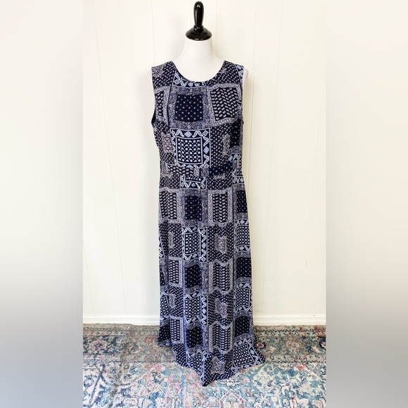 Talbots Blue Paisley Bandana Print Midi Maxi Dress Size 14 Sleeveless Casual - Picture 1 of 13